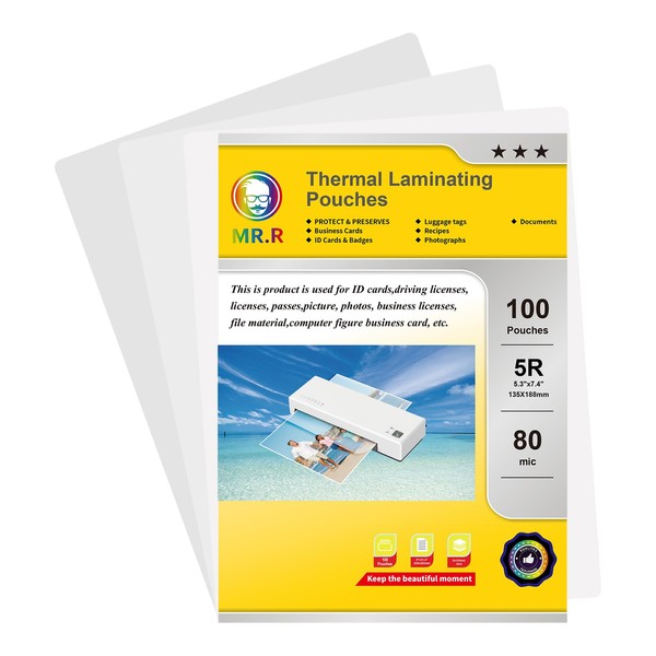 MR.R Thermal Laminating Pouches 5R Size Glossy Clear Thermal Laminate