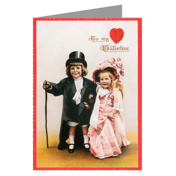 Six Dressing up Formal Vintage Valentines Day Greeting Card Set