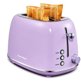 Roter Mond 2 Slice Toaster Retro Stainless Steel with Bagel, Cancel, and Defrost Functions, 6 Bread Shade Settings, Extra Wide Slots and Removable Crumb Tray, Lavender-Purple