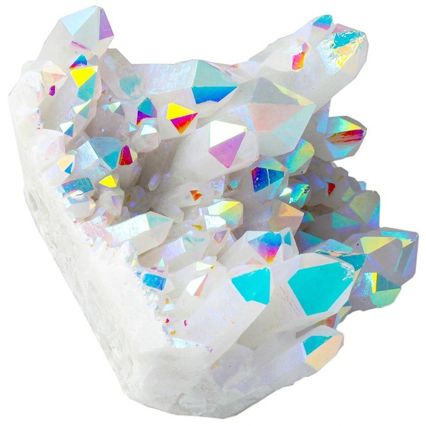 SUNYIK Angel Aura Quartz Titanium Coated Crystal Cluster Specimen,Druzy Geode Flame Aura Gemstone(0.6-0.7lb)