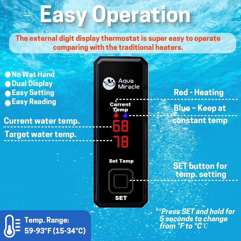 AquaMiracle Upgraded 15W Small Aquarium Heater Fish Tank Heater Turtle