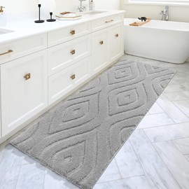 DEXDE Bathroom Rugs Runner 24x47 Long Bathroom Rug Non Slip Soft Washable Large Bath Mats for Bathroom Bedroom Hallway Kitchen Floor Carpet Modern Boho Decor, Gray