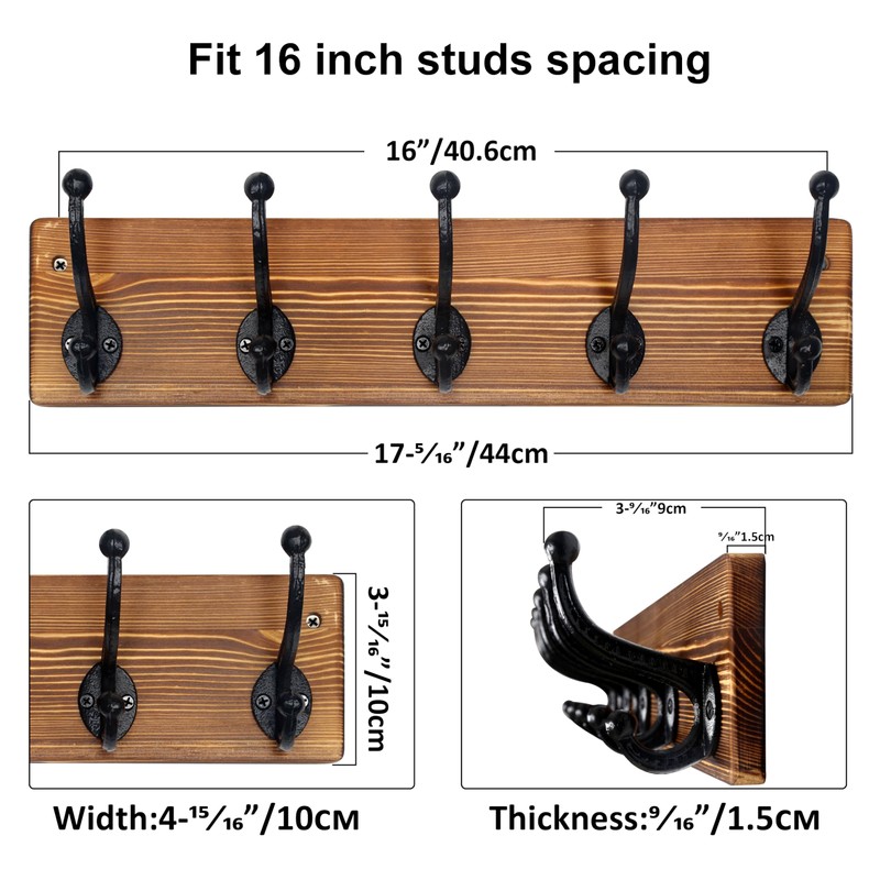 WEBI Rustic Coat Rack Wall Mount,5 Cast Iron Coat Hooks