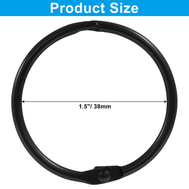 Hordion 50 PCS Binder Rings 1-1/2 Inch, Black Book Rings