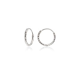 Sterling Silver Diamond-Cut Tiny Small Endless Thin Round Unisex Hoop Earrings for Men Women, Choose Size & Color, Metal