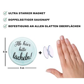 schilderkreis24 Funny Saying "Ab Hier Bitte lächeln." Magnet Decorative Fridge Magnet Humour Funny Gift Idea Birthday Christmas 8 x 8 cm