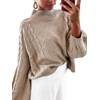 Women's Mock Turtleneck Lantern Sleeve Cable Knit Pullover Sweater Tops
