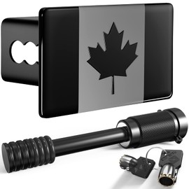 TOEASYTY Canada Flag Metal Hitch Cover for 2 Inch Receivers (with 5/8-Inch Pin Diameter Trailer Hitch Lock, Black)