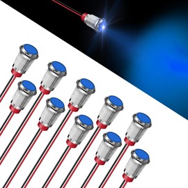 FICOLPO 10 Pcs LED Metal Waterproof Indicator Light, AC/DC 12-24V 0.47-inch Mounting Hole Pre-wired Pilot Signal Light for Car, Trucks, Boats, Marine, Dash, Industrial Electricity (Blue, 12mm)