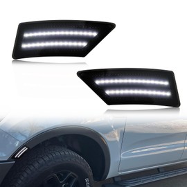KEEGTBOX Smoked Lens White Front Fender Side Marker Lights Compatible with 2019-2023 Ford Ranger XL XLT Lariat Front Side Indicator Lamps 2PCS (White LED)