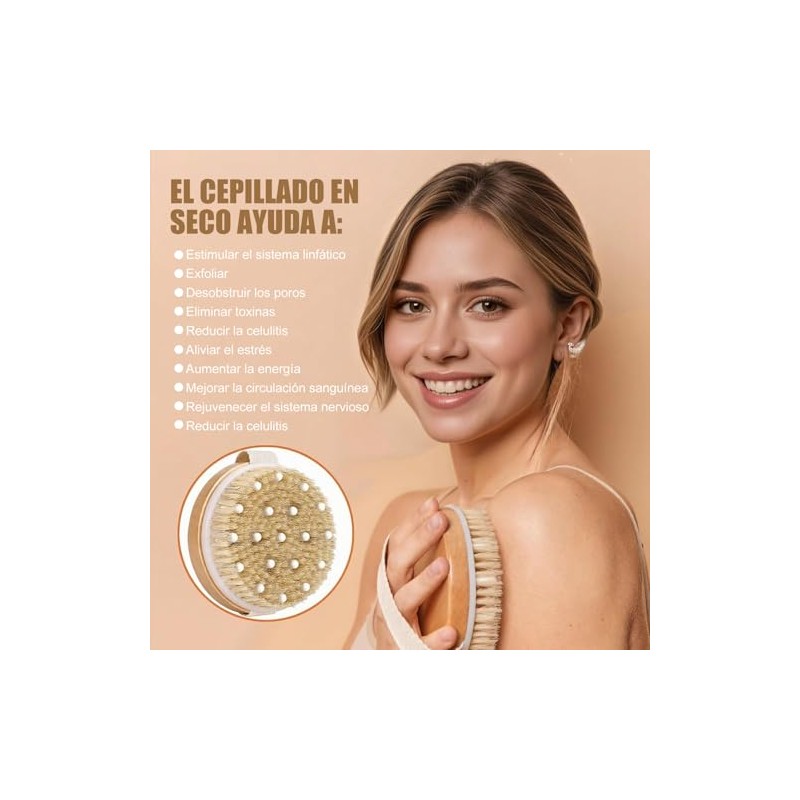 2 PCS Cepillo para Cuerpo, Cepillo corporal de madera con