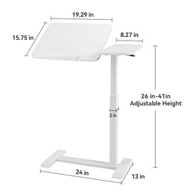 Kaixin Rabbit Height Adjustable Overbed Table，has Hidden Wheels and a Rotatable Tabletop，Can Be Used for Home Offices and Hospitals(White)