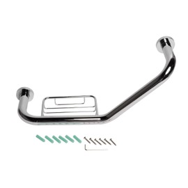 Keeney GB34211PC 18 In. Angled Reversible Grab Bar with Soap Dish Holder, Polished Chrome