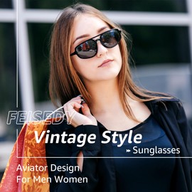 FEISEDY Retro Aviator Sunglasses for Women Men, Classic 70s Plastic Frame, UV400 Sun Glasses B0252 Black