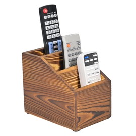 Wooden Remote Control Holder Organizer, 3 Compartment Storage Slots, TV Remote Holder for Table, TV Remote Media Remote Storage Box for Living Room (Brown)