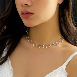 Clataly Boho Single Layer Crystal Tassel Waist Chain Beach Bikini Body Chain Jewellery for Summer Beach Night Club Party (Silver Necklace)