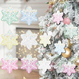 Bucherry 24 Pcs Christmas Pastel Snowflake Ornaments Bulk Xmas Colorful Macaron Snowflake Tree Decoration 4" Pastel Wood Ornaments for Christmas Tree Wedding Party Winter Party Ceiling Hanging Decor