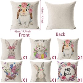 Qunkun Easter Cushion Cover, Pack of 6 Easter Bunny Cushion Covers, Easter Bunny Cushion Cover, Decorative Easter Bunny Cushion Cover for Easter, Home Decoration, Party