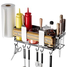 ESOW Griddle Caddy for Blackstone 28"-36" Griddles, No Drilling Space Saving Grill Accessories, BBQ Blackstone Storage Caddy with Magnetic Tool Holder & Paper Towel Holder & Knife Holder, Brown