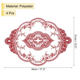 uxcell 4Pack Retro Lace Placemat 12x17-in Oval Embroidered Table Place Mats French Crochet Doilies Coasters Cup Mat for Home Wedding, Red