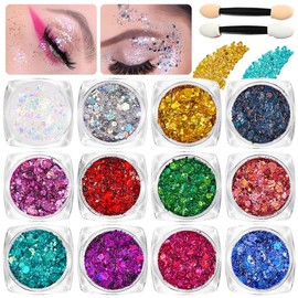 Festival Glitzer Gesicht, 12 Stück High-Intensity Chunky Sequin Glitzer Gel Für Face, Haar Und Body, Kein Klebstoff Erforderlich, Party-Bühne Und Festival Zubehör Body Glitter Gel (Set B)