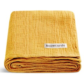 meowcards Muslin Swaddle Blankets for Baby, Unisex Boys Girls Essentials Large 47 x 47 inches Boho Style Receiving Blankets Newborn Registry Must Haves Perfect (Mustard Yellow, Simple)