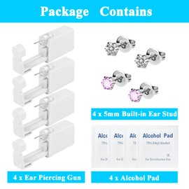 Self Ear Piercing Kit,4 Pack Disposable Piercing Gun Professional Ear Piercing Solution,Ensuring Safety,Hygiene, Easy to Use at Home (2White + 2Pink)