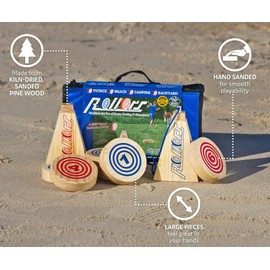 Rollors Backyard Set - Lawn Game for Summertime Fun, Reunions, Camping, Parties, BBQs, Picnics & Beach Days – All Wood Outdoor Yard Game Combining Horseshoes, Bocce Ball & Bowling