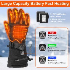 Heated Gloves for Men Women Rechargeable - Waterproof Electric Heating Ski Gloves 7.4V 22.2WH Battery with Touchscreen, 3-Level Adjustable, Winter Warming Glove for Outdoor Hunting Hiking Camping