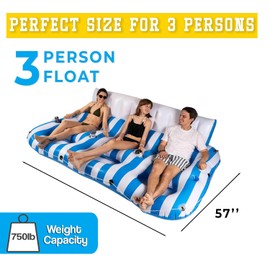Inflatable Pool Floats Adults, 3 Person Tanning Pool Float Lounger Chair with Handles, Cup and Phone Holder for Outdoor, Beach, Swimming Pool, Lake, River