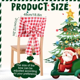 Newwiee 4 Pcs Christmas Bow Chair Back Covers Buffalo Plaid Bow Chair Cover Christmas Dining Seat Back Protector Slipcovers for Xmas Party Banquet Holiday Kitchen Decoration (White, Red)