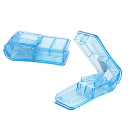 Pill Cutter, Portable Tablet Splitter for Pills Cut in Half Quarter, 2-in-1 Pill Crusher with Case for Tablet Vitamin Supplement