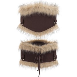 KUOIN Medieval Wide Belt, Men Faux Fur Waist Armor Renaissance Eskimo Costume Accessories Women Corset (Brown, Medium)