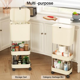 VECELO Kitchen Trash Can with Lid, Garbage Bin with Storage Rack, Dog Proof Narrow Waste Basket for Bathroom, Bedroom, Living Room, Office, White