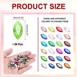 sourcing map 50Pcs Horse Eye Shape Rhinestones, 6 x 12 mm Point Back Rhinestone Beads for Jewelry Making Crafts Costume Crystal Embellishments, Green Yellow