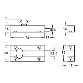 Häfele Hafele 900.17.949 Polished Brass Knob Slide Action Surface Door Bolt Lock