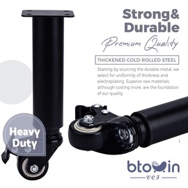 Btowin VCF 5.5-7 inch / 14-18cm Adjustable Metal Furniture Legs with Swivel Caster, 4Pcs Heavy Duty Replacement Support Legs with Detachable Wheels for Cabinet Storage Shelf Dresser TV Stand