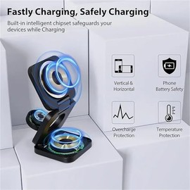 SERDAS Soporte de cargador inalámbrico 3 en 1, estación de carga inalámbrica plegable magnética para teléfono 15 14 13 12 Pro Max IWatch 8 9          