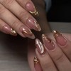 24Pcs Almond False Nails - 3D Stereoscopic Gold Pattern Short