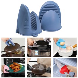 Mini Oven Gloves Silicone Heat Resistant Cooking Pinch Mitts Potholder for Air Fryer Kitchen Cooking & Baking (Blue)