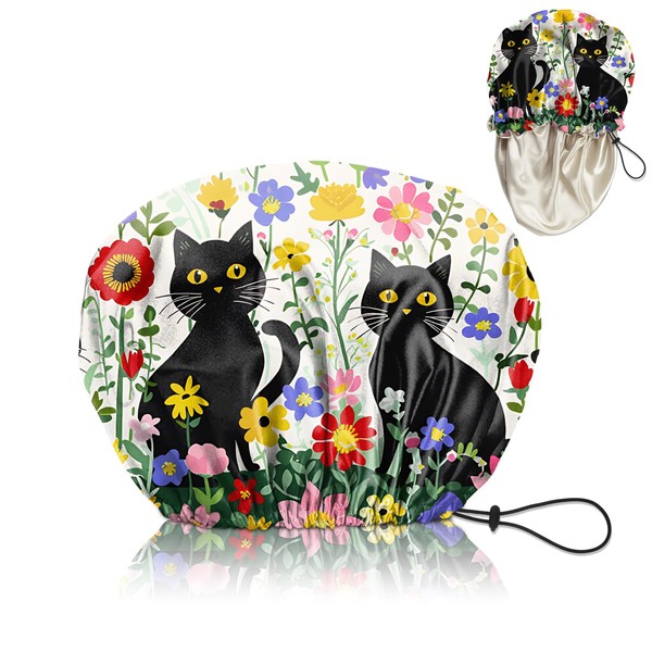 Cabreche Luxury Shower Cap Satin Silk Lined Adjustable Elastic Reusable