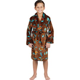 Prestigez Scooby Doo Boys' Soft Fleece Robe Luxe Plush Comfy Spa Bathrobe Kids Sleepwear, Brown, Size 6/7