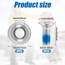 8pcs Snowboard Binding Screw Set, Snowboard and Ski Bindings Screw Replacement Set Snowboarding Mounting Screws Snow Wakeboard Binding Screws for Skiing Outdoor Sports