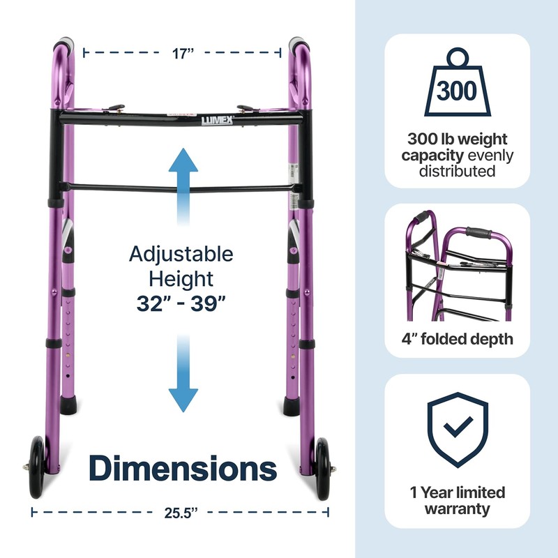 Lumex ColorSelect Walkers for Seniors, Rolling & Folding Adult Walker