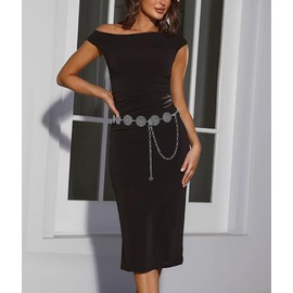 Heyjoin Waist Chain for Women Metal Body Belt Belly Jewelry for Dresses Jeans Trousers (Wafer Silver 0497 M)