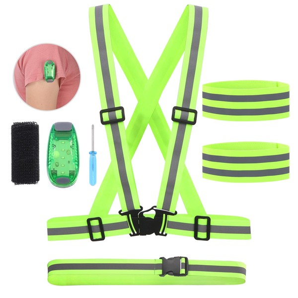 Glarks 5Pcs Night Reflective Sash and Vest Assortment Kit, High