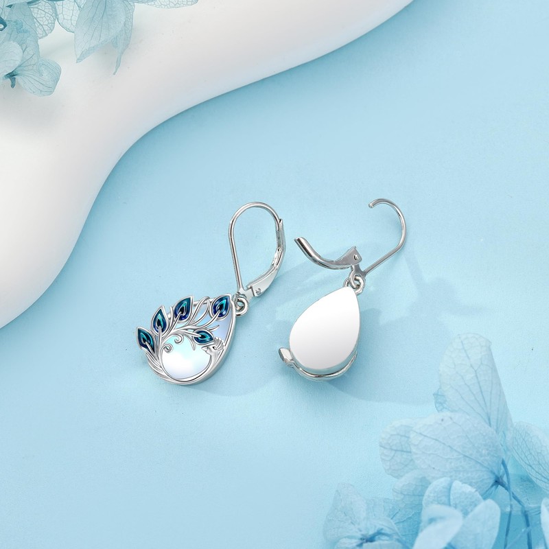 Peacock Earrings 925 Sterling Silver Peacock Earrings for Women Moonstone