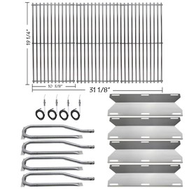 Hisencn Repair kit Replacement for Jenn Air 720-0337, 7200337, 720 0337 Gas Grill Model, 4pack Stainless Steel Burners Pipe Tube, Heat Plates Sheild Tent, Set of 3 Grill Cooking Grid Grates