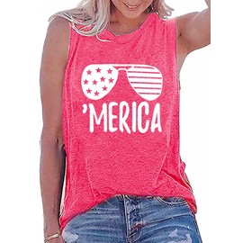 YI XIANG RAN American Flag Tank Tops Women Sunglass Graphic Tees Shirts Casual Sleeveless 4th of July Shirt Tops(Red, Large)