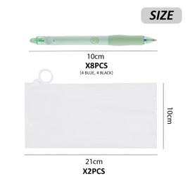 HDGSAFD Pack of 8 Green Erasable Pens and 2 Pieces Pencil Case, Pen, Ballpoint Pen, Cute Pen, Reusable Pen (Green)